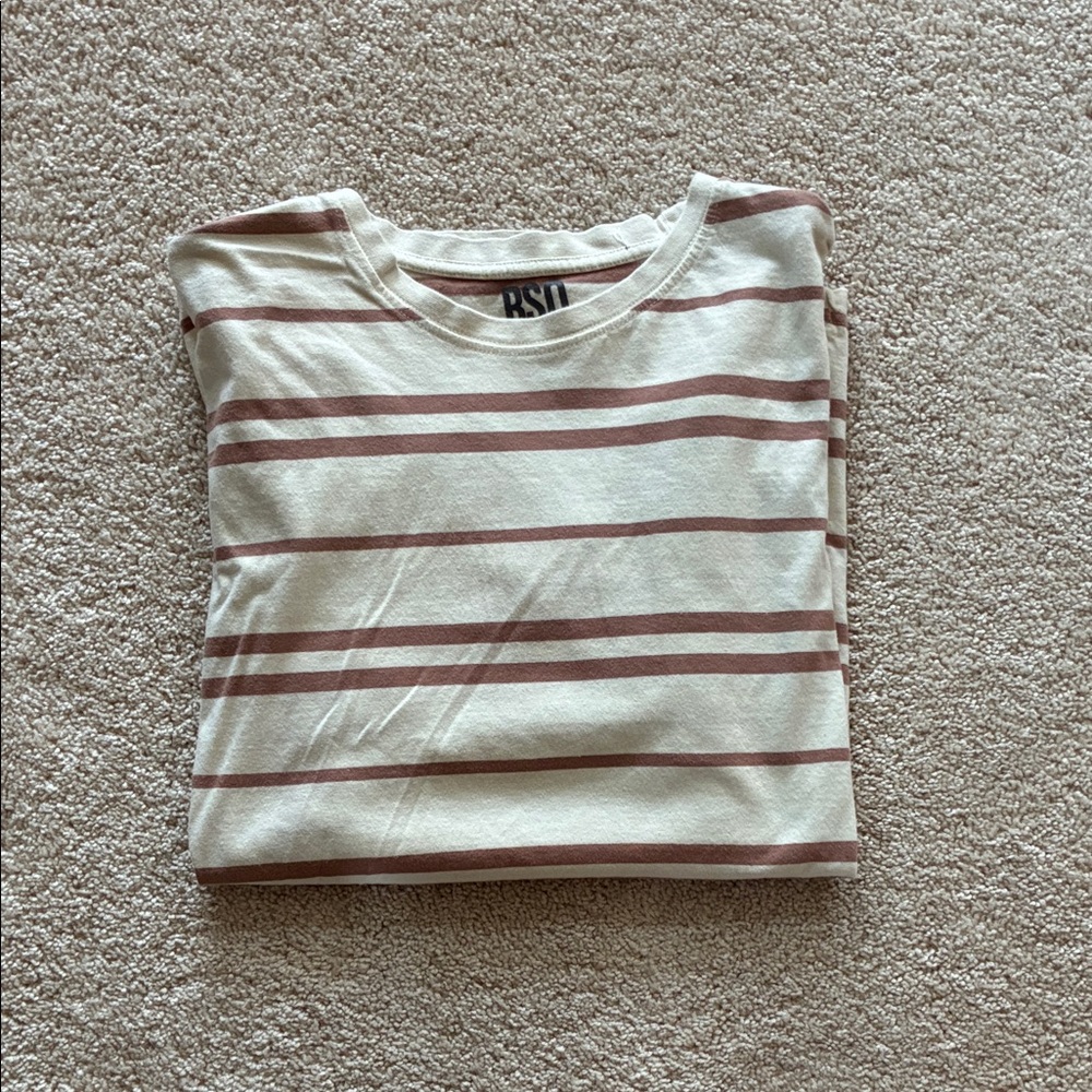 RSQ Beige and Brown Striped Tee